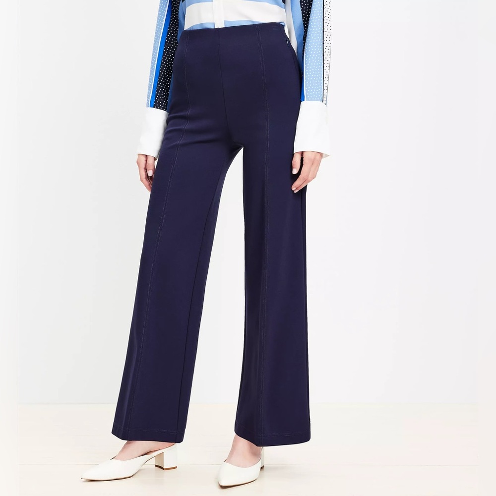 LOFT Space Blue Petite Ponte Wide Leg Pants High-Waisted